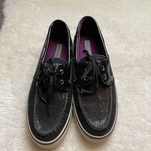 Black Sequin Sperry Top Sider Shoes